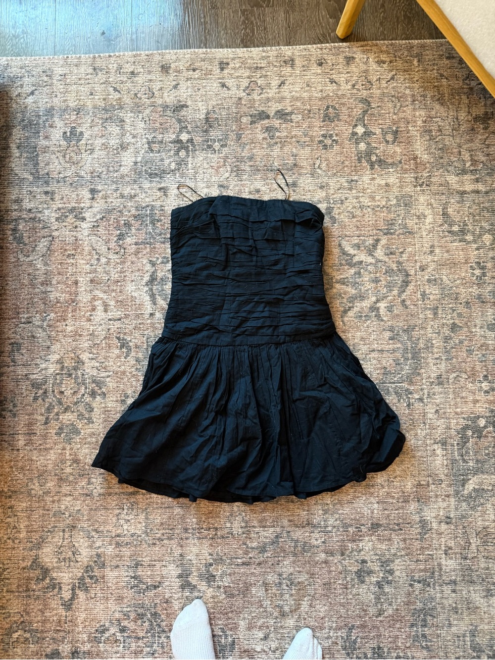 Abercrombie & Fitch Black Strapless Ruffle Skater Dress with Spaghetti Straps